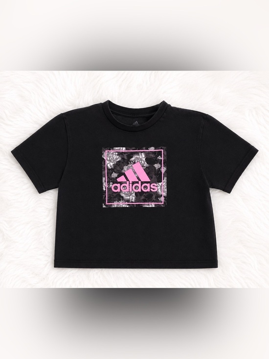 adidas Tops - Adidas Women’s XS Black Cropped Graphic Tee | Pink Logo Athletic Athleisure Crop
